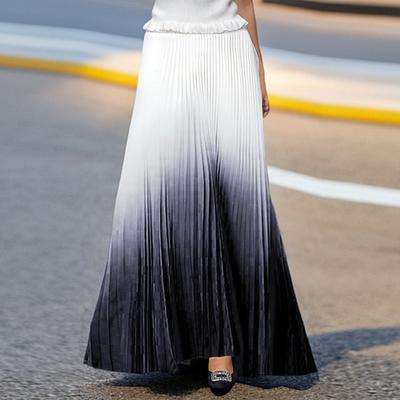 Women's  Casual Pleated Gradient Skirt, Pleated A-line Skirt, Large Swing Floor-length Skirt