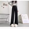 Women's Solid Color Wide-Leg Pants - Autumn/Winter 2024, Mid-Waist, Loose Straight-Leg, Floor-Length