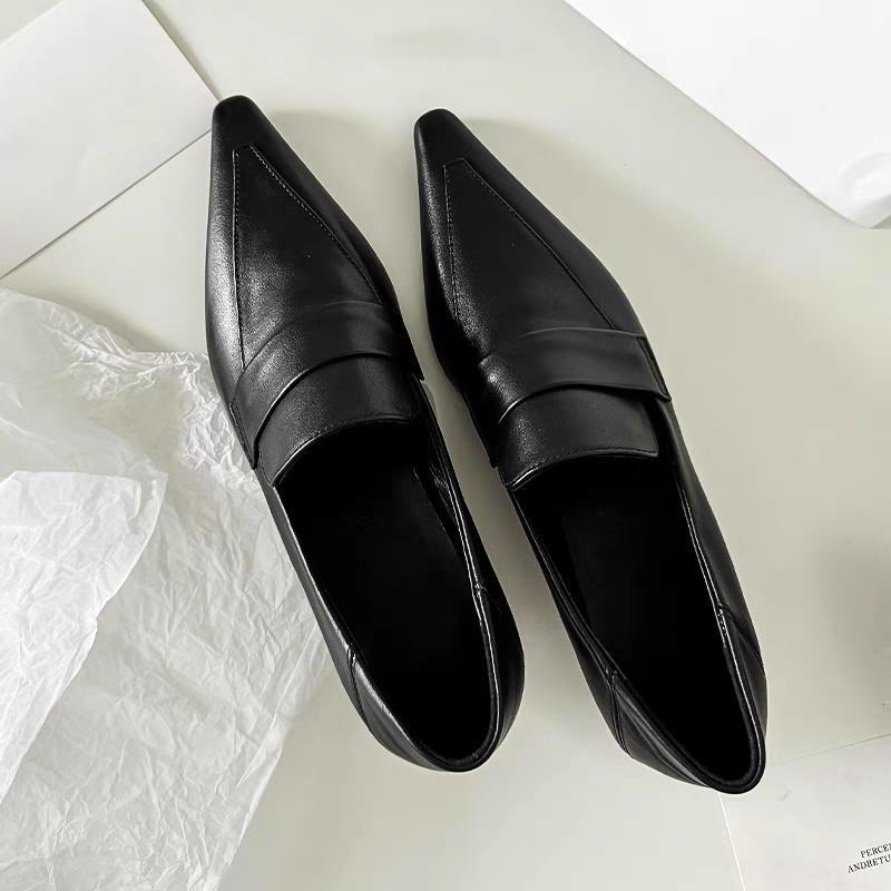 Spring 2025 French Retro Genuine Leather Pointed Toe Low Heel Slip-on Kitten Heels for Women