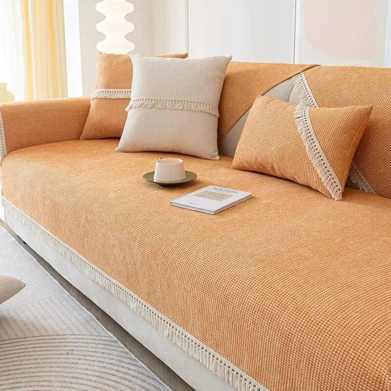 

Кремовая подушка для дивана, всесезонный универсальный противоскользящий чехол для дивана с кисточками и краями 70x70cm