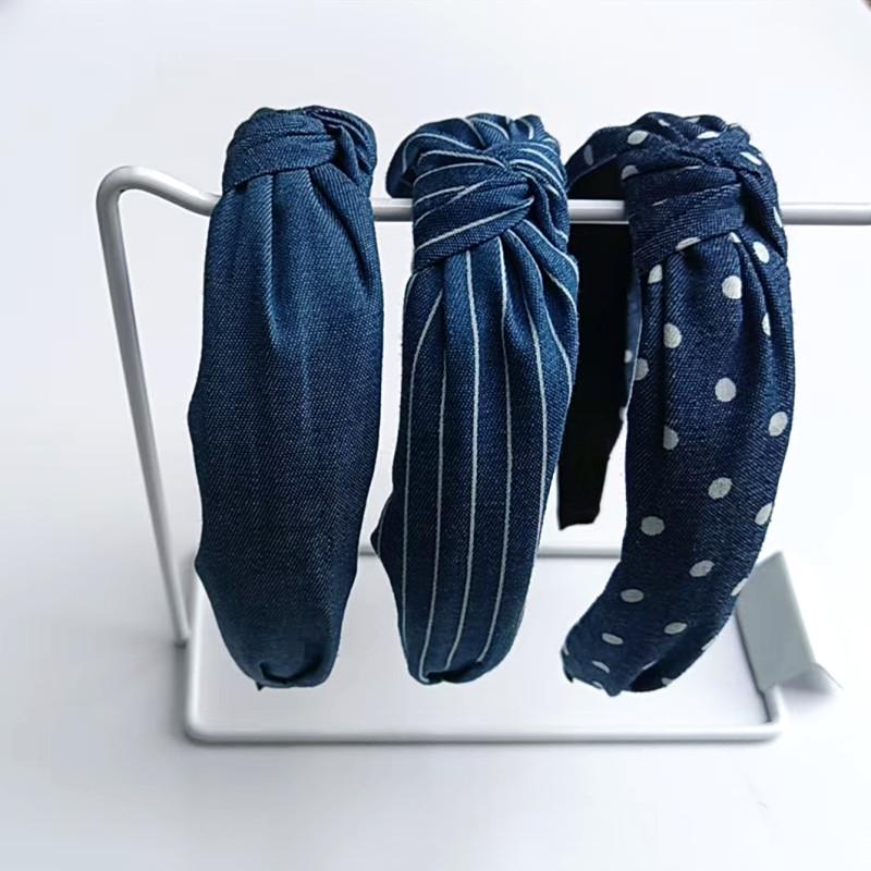 1/3 Stück Geknotetes Print Denim Stoff Stirnband für Frauen Mädchen Shopping Gesichtswäsche Haarreif Einfaches Denim Kopfschmuck
