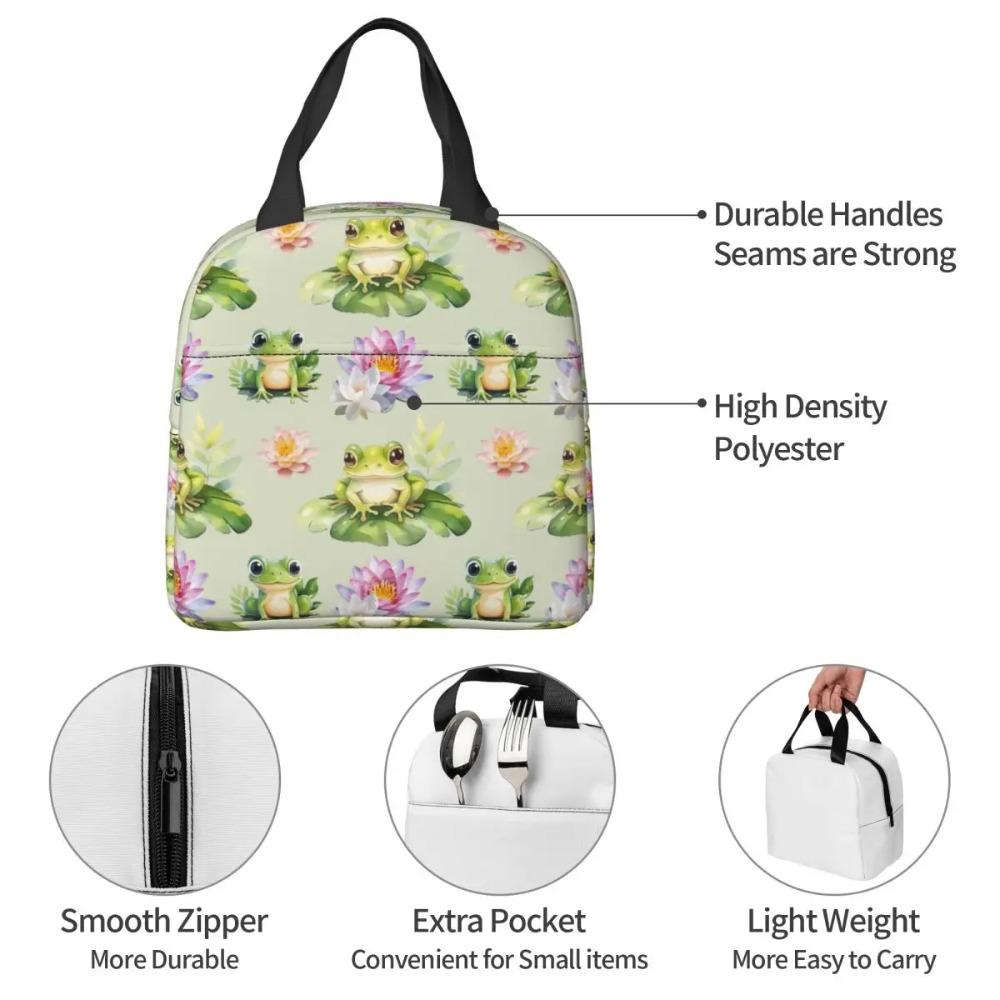 Sac à déjeuner isotherme Grenouille Mignonne sur Feuilles de Lotus pour Enfants Sac Isotherme Scolaire Boîte Thermique à Aliments Sac Fourre-tout Boîtes à Lunch Portables Contenant