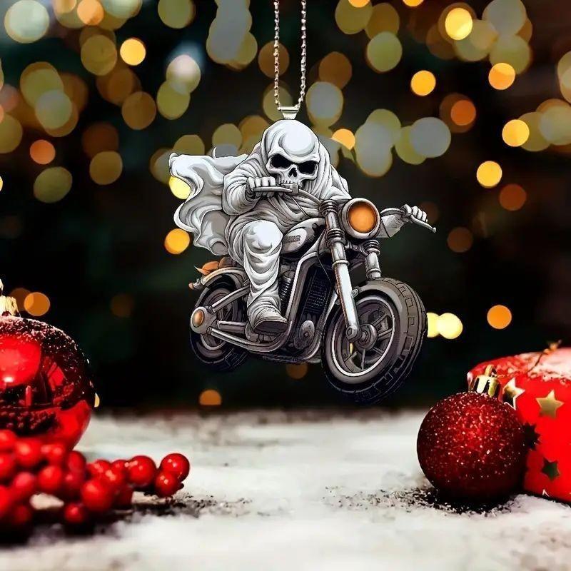 Halloween Skull Themed Riding Motorcycle Pattern Pendant For Decor Holiday