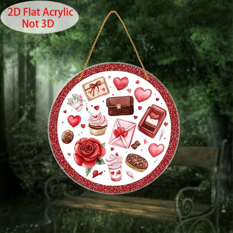 2D Flat Heart-Shaped Acrylic Decoration Sign, Red Rose, Chocolate, and Cupcake Design, Suitable for wall decoration, porch, room, villa, accents Home,