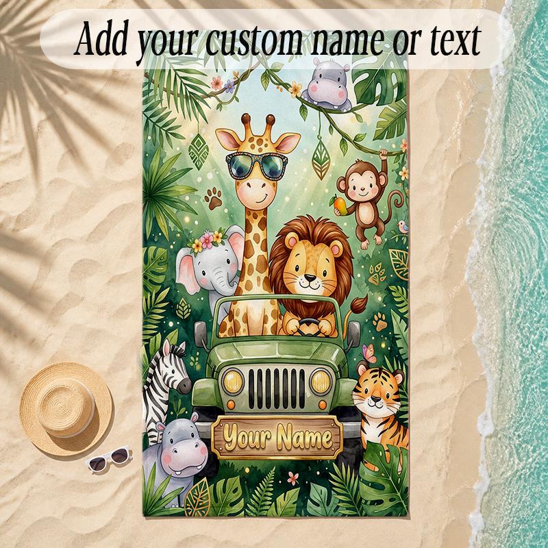 Animals Theme Soft Beach Towel Personalized Custom Name Text Towel Portable for Beach Pool Travel