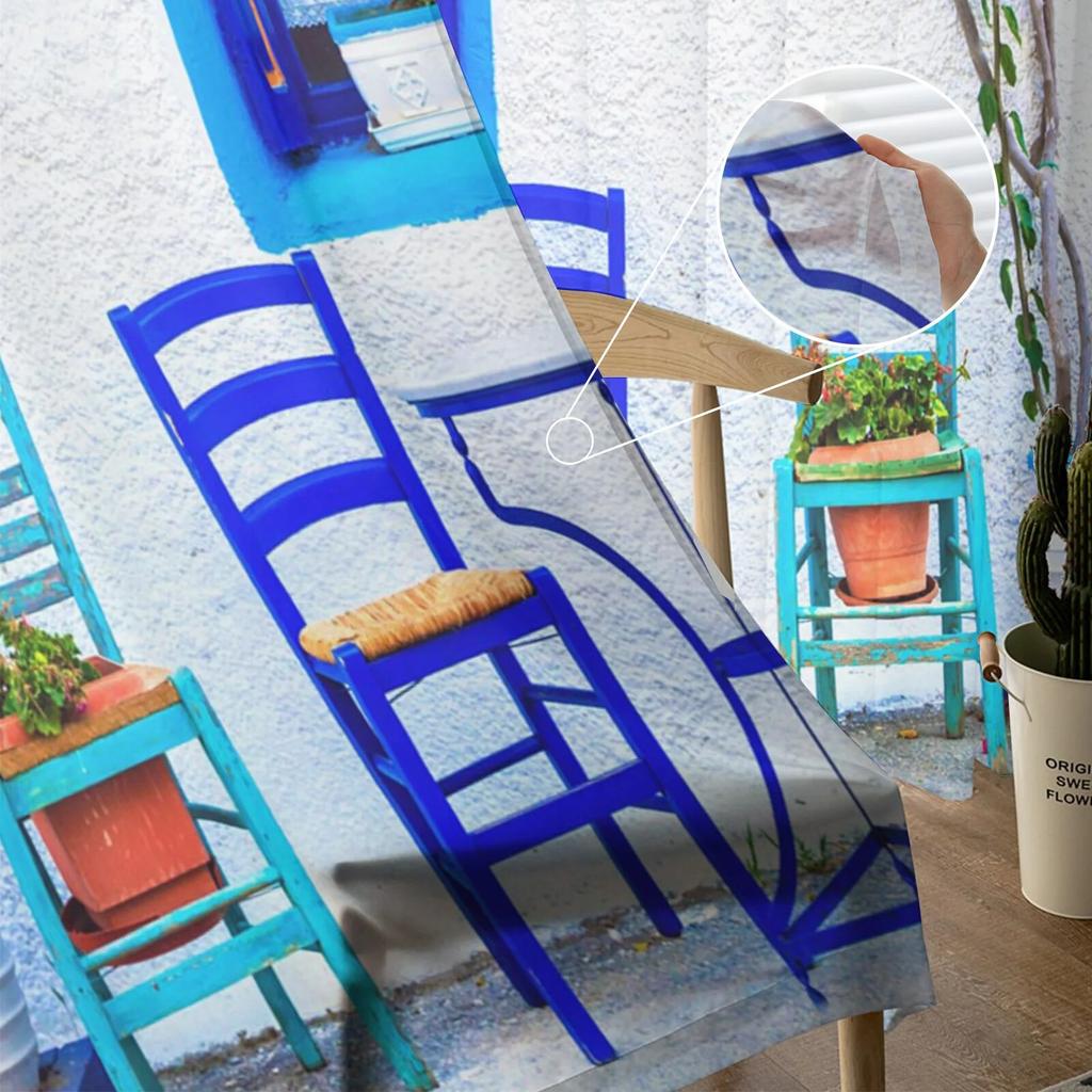 Street Bistro Windows Cadeiras Cortinas de tule Varanda Sala Moda Cortina transparente impressa Sala de estar Janela Decoração moderna