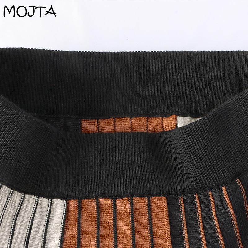 MOJTA Mid-length Skirt Spring Summer Women's Elastic High Waist Skirt A-line Long Skirt