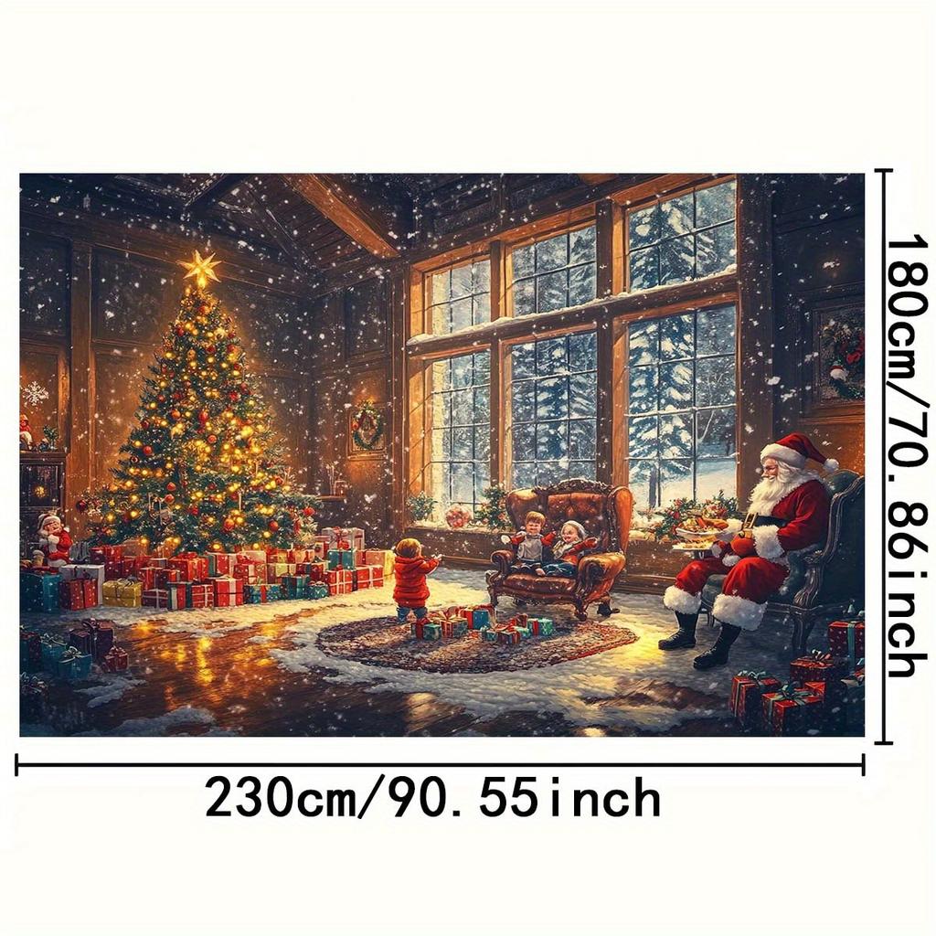1 piece of Christmas background cloth with snow house, Santa Claus,Christmas tree,and gifts - creating a warm festive at