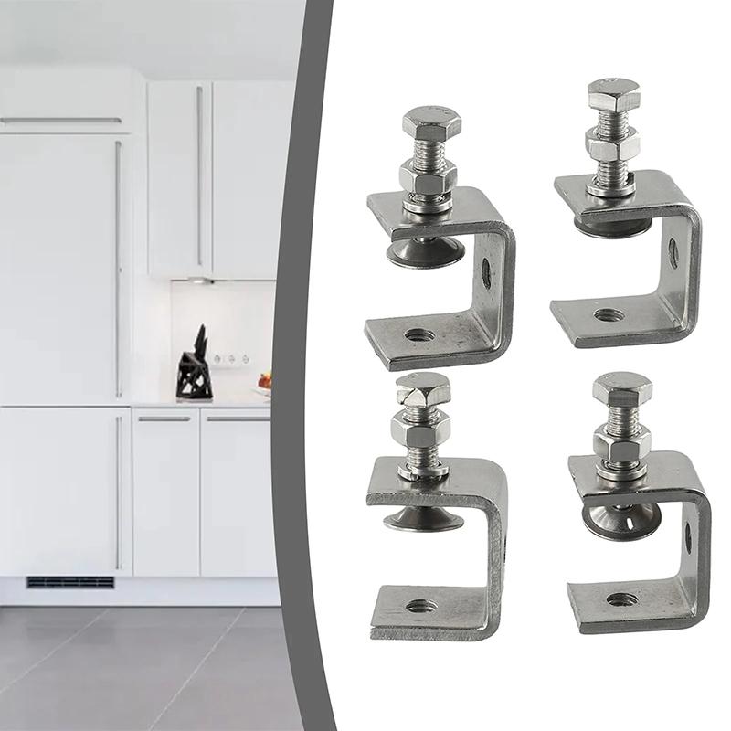 2/4 Bucăți Cleme Tip C din Oțel Inoxidabil Maxilar Rezistent la Coroziune Anti-Rugină Șurub de Poziționare Reglabil Pentru Suporturi Fixe de Birou