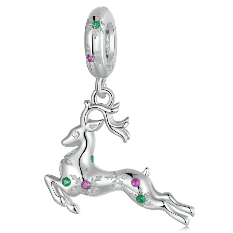 WOSTU 100% 925 Sterling Silver Christmas Tree Bead CZ Santa Claus Charm Snowman Pendant DIY Bracelet Necklace Original Jewelry