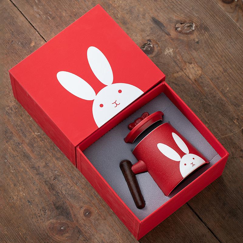 Big Red Ceramic Office Water Cup with High Appearance To Send Girlfriend Cute Rabbit with Filter and Lid Tea Separation Cup