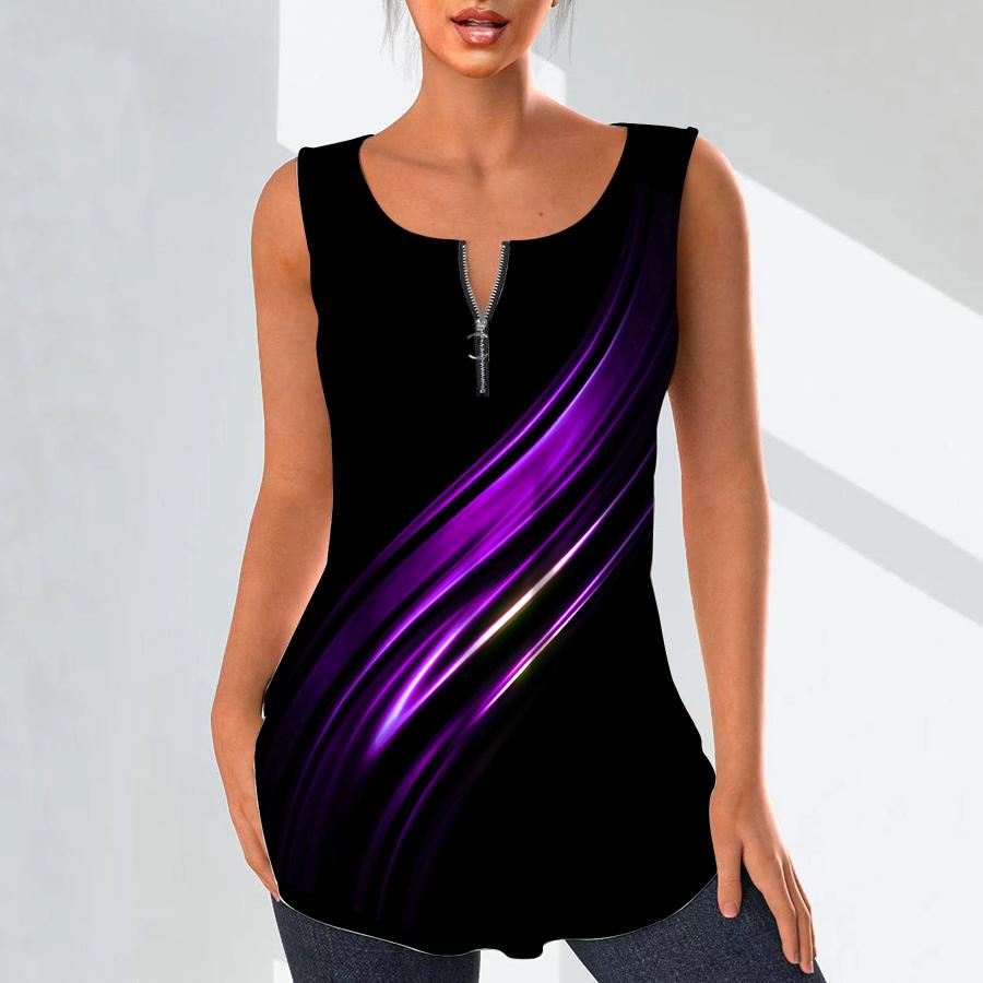 Women's Fashion V Neck Shirts Casual Tops T-shirt Ladies 3D Blue Veins Print Vest Plus Size Sleeveless Blouse Tank Tops