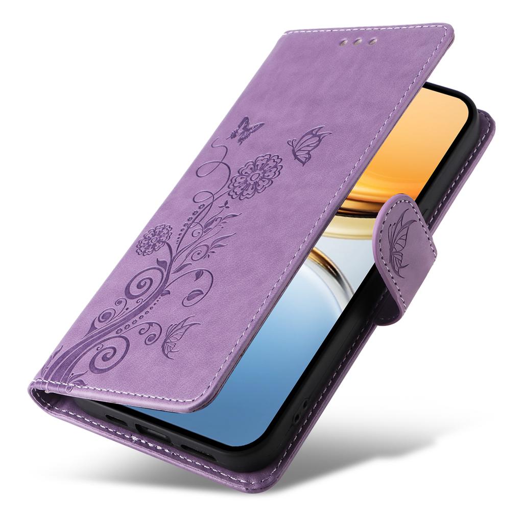 For vivo Y300 Pro 5G Leather Case Butterfly Floral Imprint Wallet Stand Cover