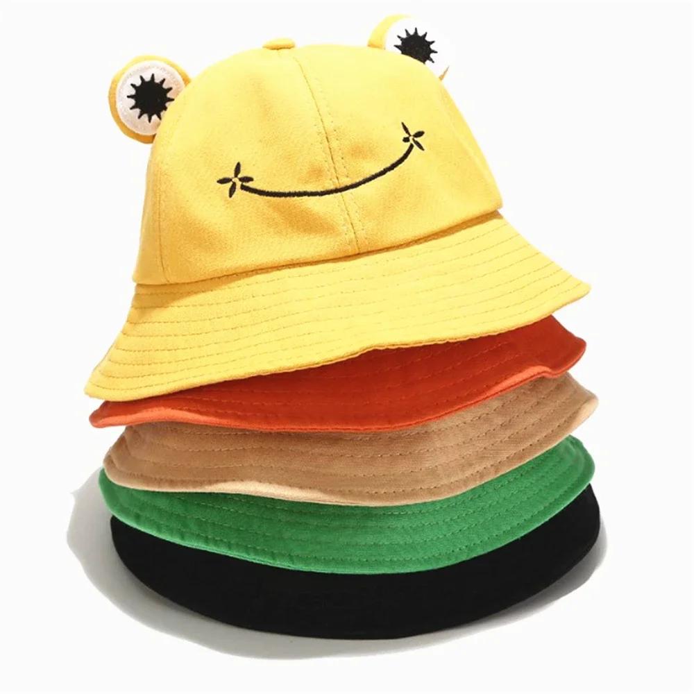Cute Froggy Bucket Hat Panama Fishing Cap for Outdoor Sun Protection