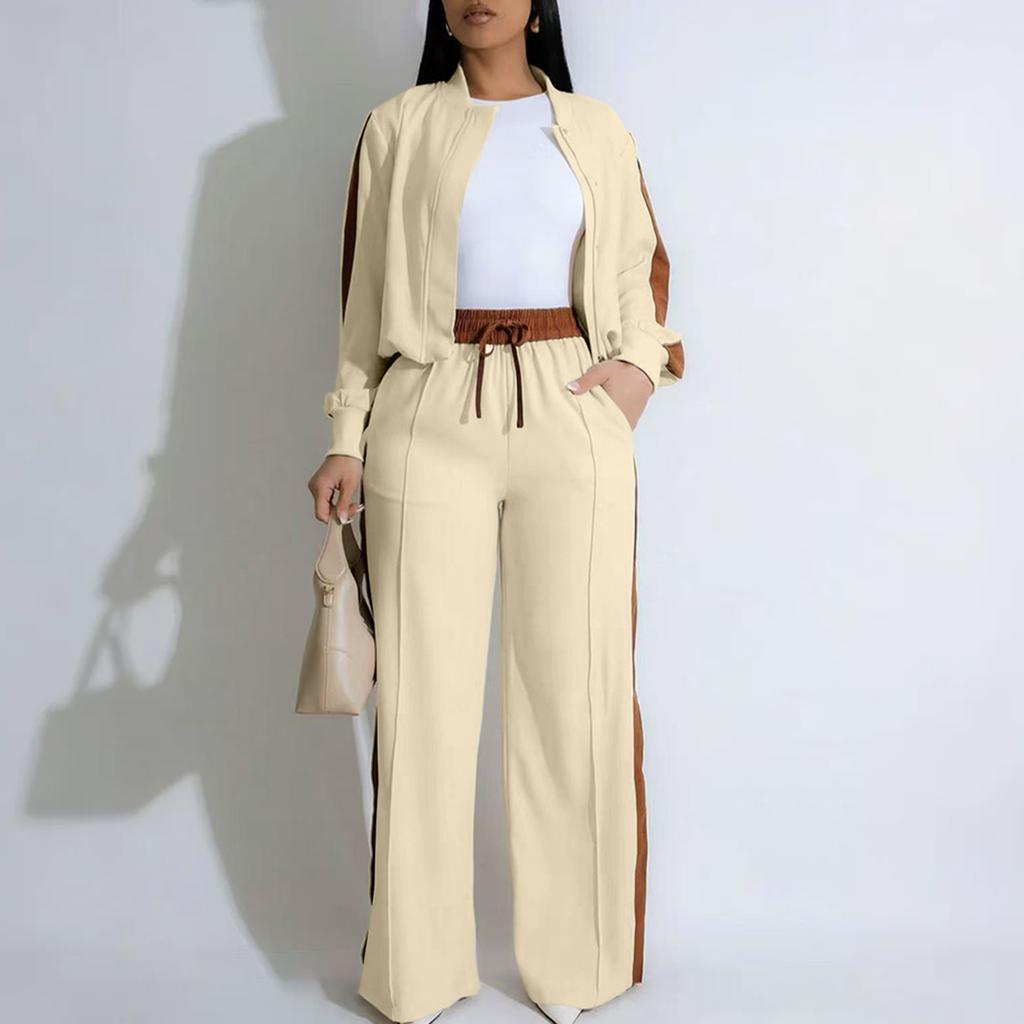 Damen Lässige Mode Sport Farbe Block Locker Langarm Anzug