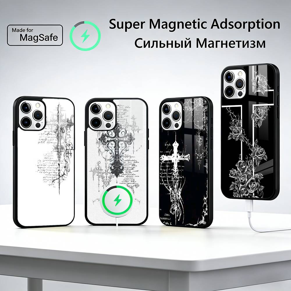 C-Cool Dark Catgothic C-Cross For Magsafe Phone Case for iPhone 17 16 15 14 13 12 11 Series Wireless Charging