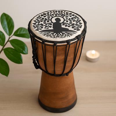 Djembe Drum Wide Top Buddha Design 13cm