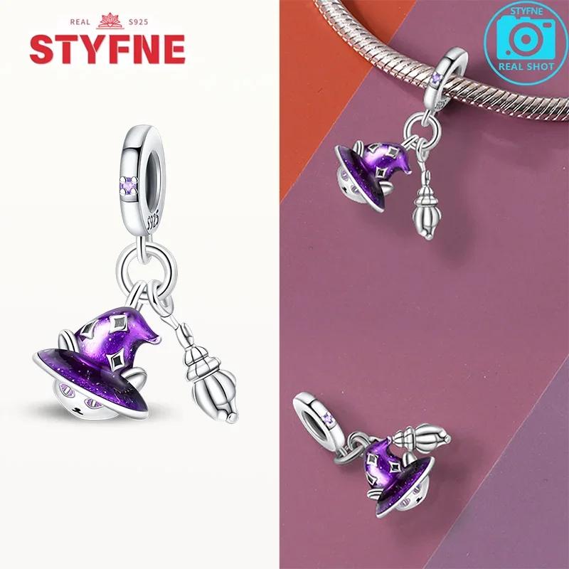 New Copper Purple Flying Witch Hat & Magic Book Stylish Charms Beads Fits Original Bracelet Jewelry Diy Halloween Charm For Women Gifts