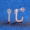 Sterling Star Stud Earrings With Moissanite CZ Pave Delicate U-Shaped Five-Point Women Office Chic Daily