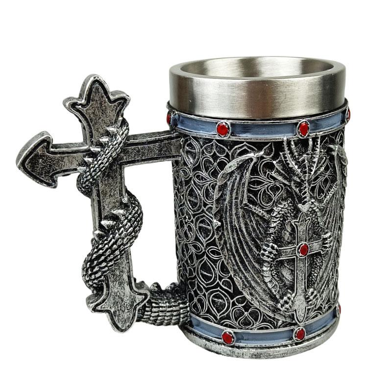 

Фэнтези Дракон Крест Кружка из нержавеющей стали Готическая эстетика с ручкой, обвитой змеей Отлично подходит для косплея, в подарок фанатам темного фэнтези 501-600ml