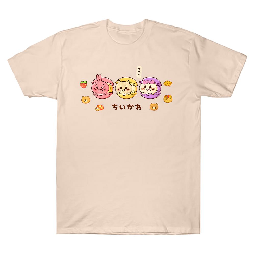 Chiikawa Macaron T-Shirt Kawaii Japanese Anime Tee Summer Cotton T Shirts Women Men Casual Tee Clothes Kawaii Y2K