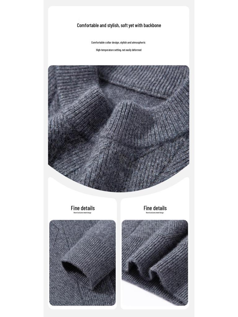 Men's Winter Thick Knit Sweater - Half-High Collar, Middle-Aged Dad Style, Warm & Loose Base Layer.