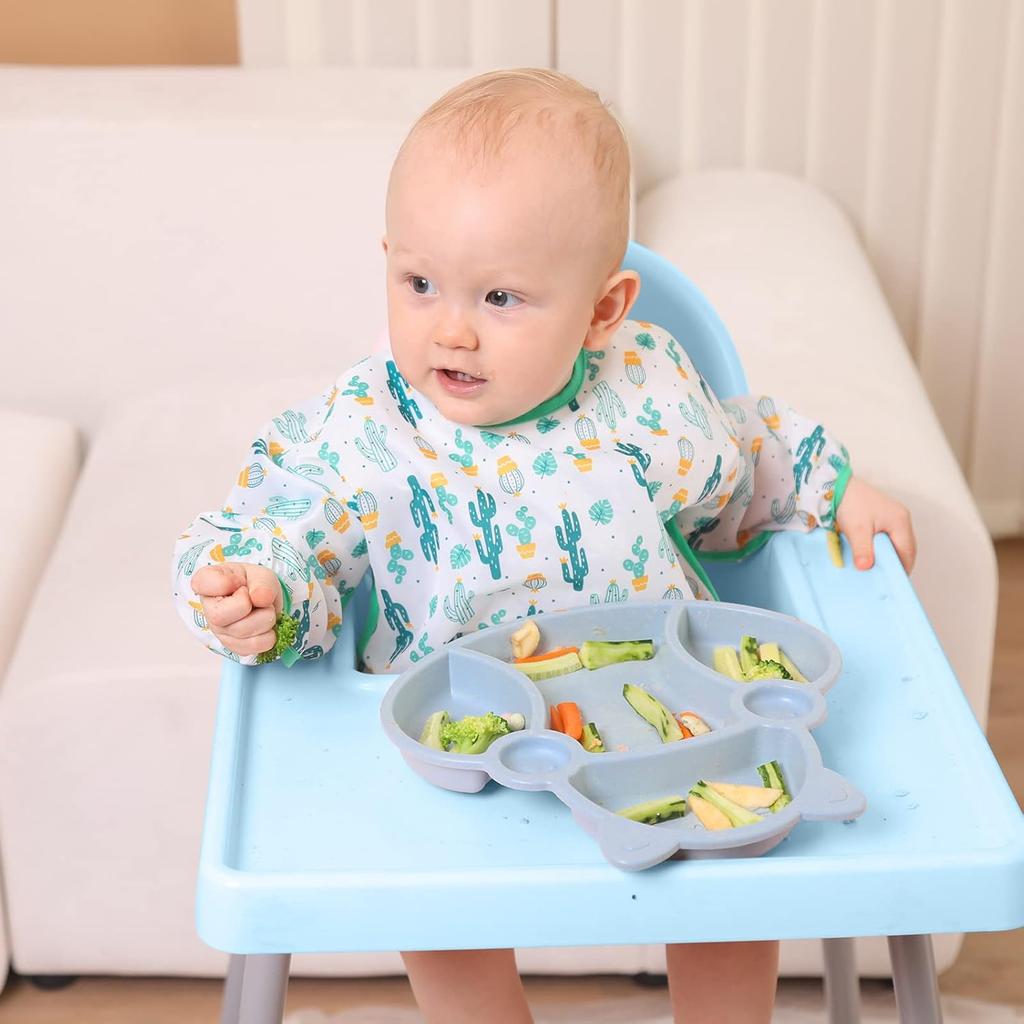 Long Sleeve Waterproof Bib Set 2 Pack Adjustable Size No Fluorescent Agent 6-36 Months Flamingo Cactus