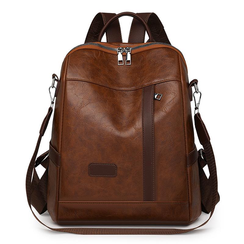 Retro commuter versatile backpack elegant simple fashion women's bag large capacity PU texture casual shoulder bag bags