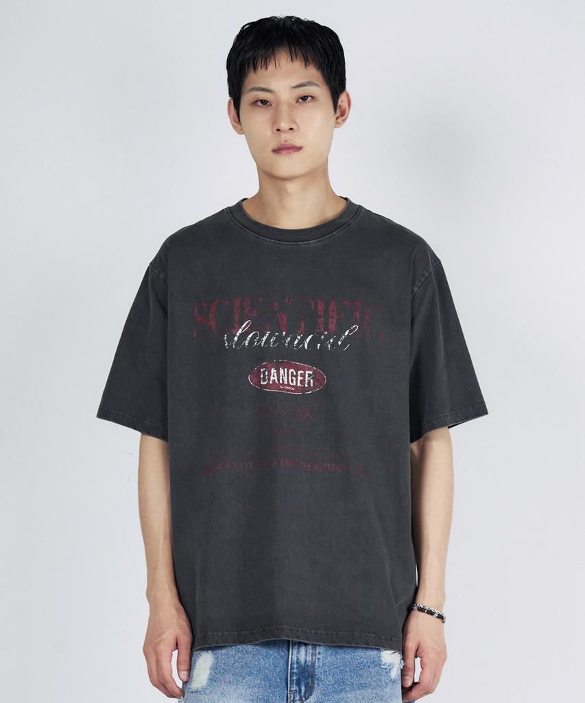 SLOWACID Pigment Danger Sign Short Sleeve T-Shirt [Charcoal]