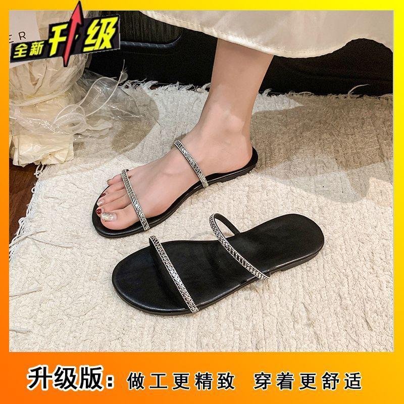 Flat Bottom Fashionable Versatile Breathable Women's Cool Slippers 2025 Summer New Round Head Open Toe Cool Slippers Women's Summer Wear