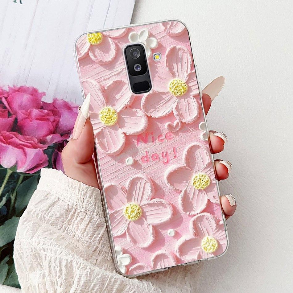 For Samsung Galaxy A6 Plus 2018 Phone Case On Samsung A6+ (2018) A6 A600F A605G Elegant Floral Cat Soft Silicone Clear TPU Cases