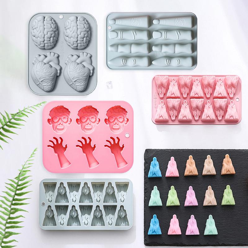 Halloween Baking Molds Fingers Death Human Heart Brain Silicone Molds Chocolate Candy Pudding Mold Ice Cube Tray Cake Decor