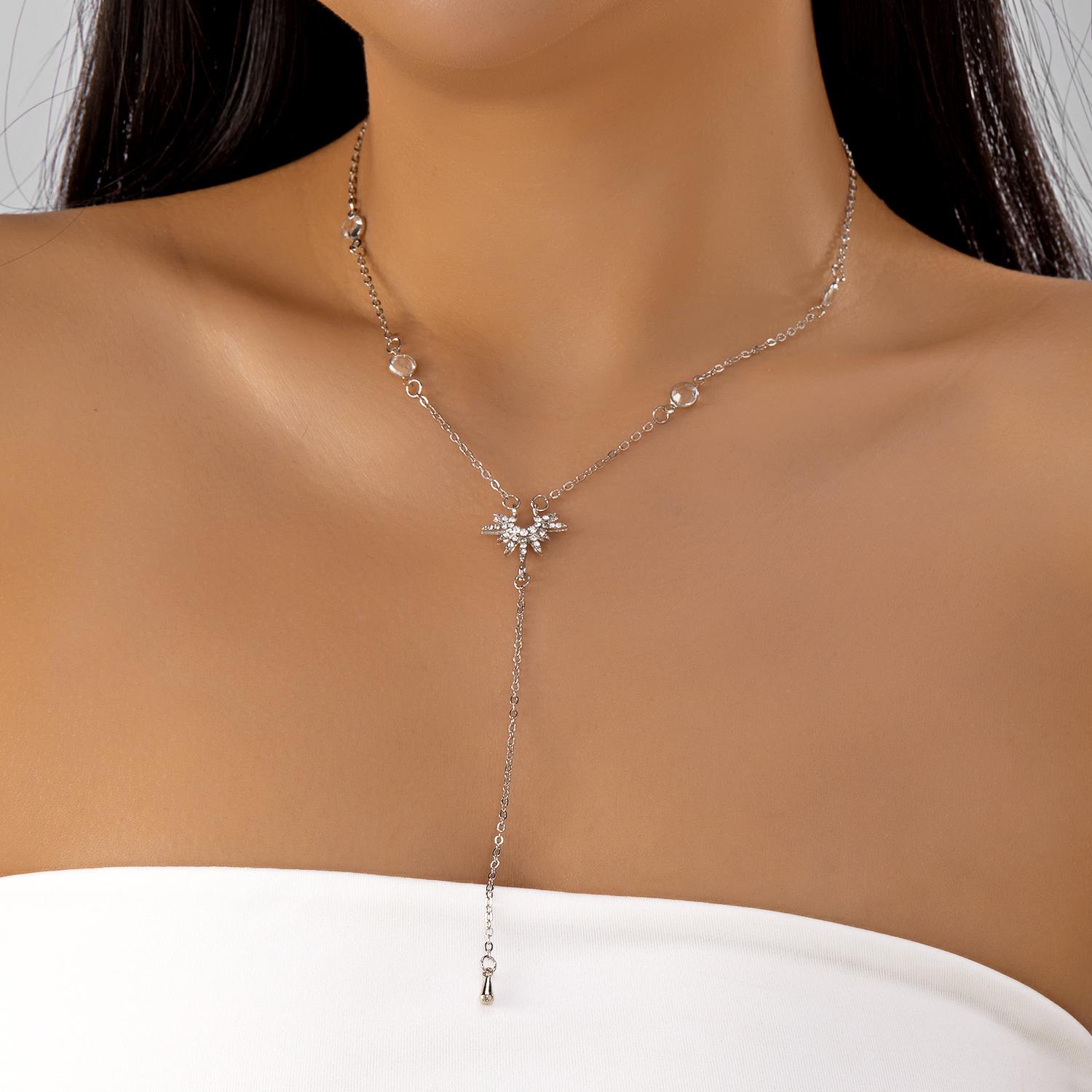 

Fashion Gold Color Y-Shaped Long Chain Water Drop Necklaces for Women Vintage Metal Zircon Sun Tassel Choker Aesthetics Jewelry