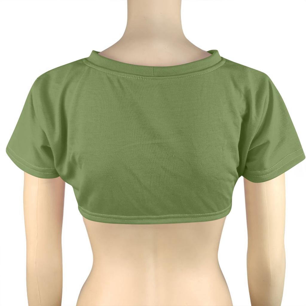 Damen Two Yuan Einfarbiges Brust-Kurz-T-Shirt Süßes Tag Sexy Crop Kurzarm-T-Shirt