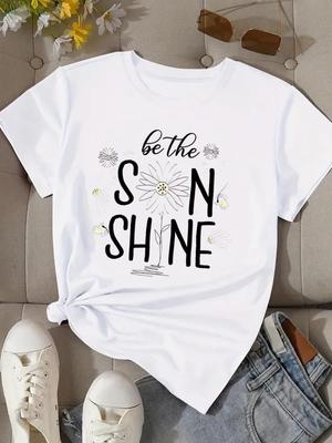(Asian Size) Print Fashion Letter Flower Trend  Female Tee Top Women Clothing T Shirt Woman Short Sleeve Graphic T-shirts