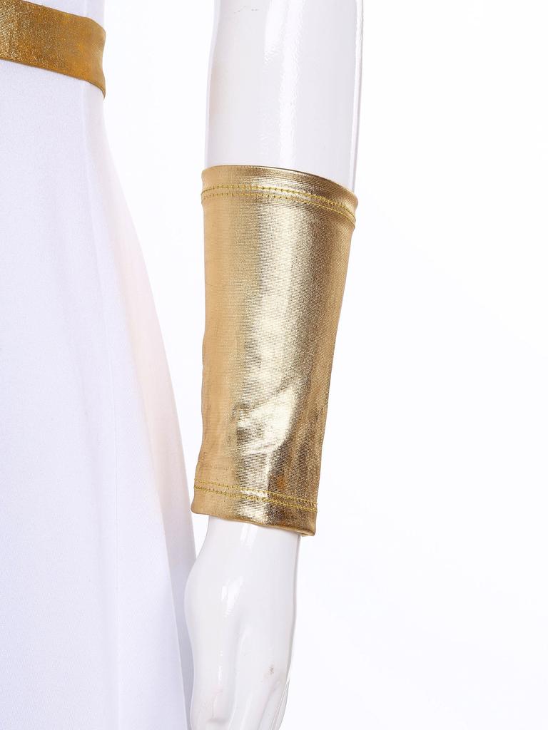 Disfraz de Princesa Griega Antigua para Niñas Vestido Camisola de Cintura Alta Capa con Bordado Dorado Manga para el Brazo Atuendo de Halloween