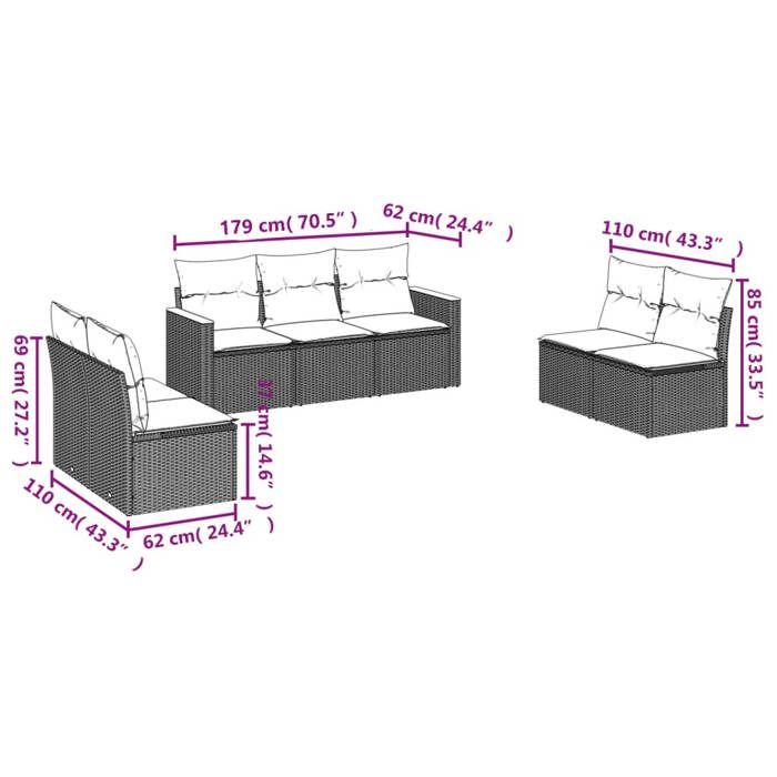 VidaXL Garden Lounge Set with Cushions 7 Pcs, Patio Sofas, Patio Furniture Set, Outdoor Furniture, Black 3225873