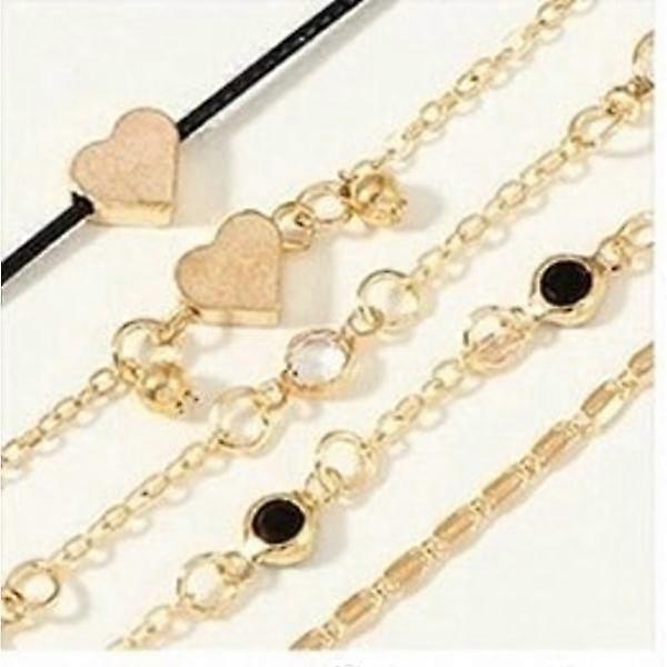 5 Pcs Gold Foot Jewelry Foot Link Ankle Link Foot Chain - Heart & Ball Gold