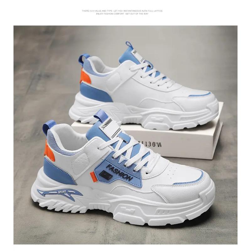 Men's Color Block Chunky Sneakers Non-Slip Thick Sole Casual Trainers Fashion Faux Leather Sports Shoes