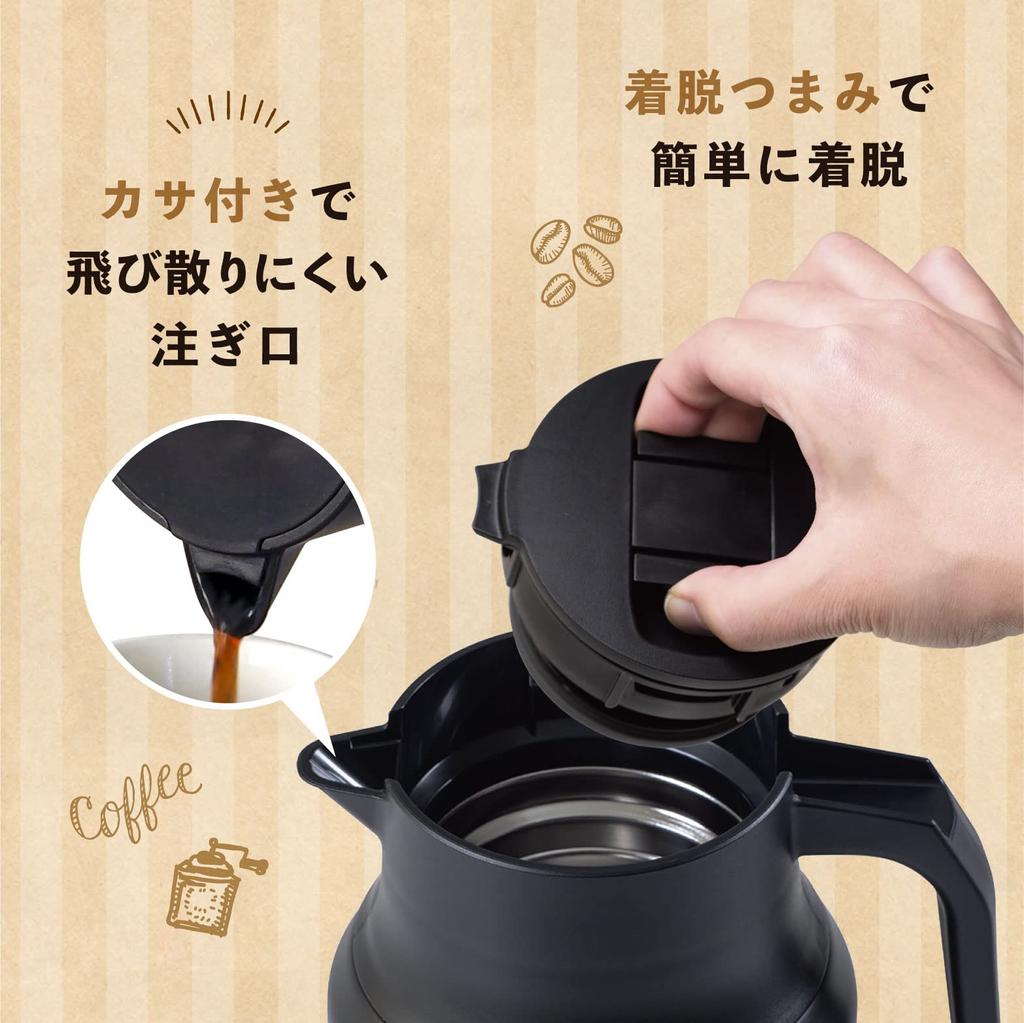 Atlas Kaffeeserver Unzerbrechliche Thermoskanne Edelstahl Zerlegung und Reinigung Wasserdurchflussregulierung 0,65 l Schwarz ACS-605BK