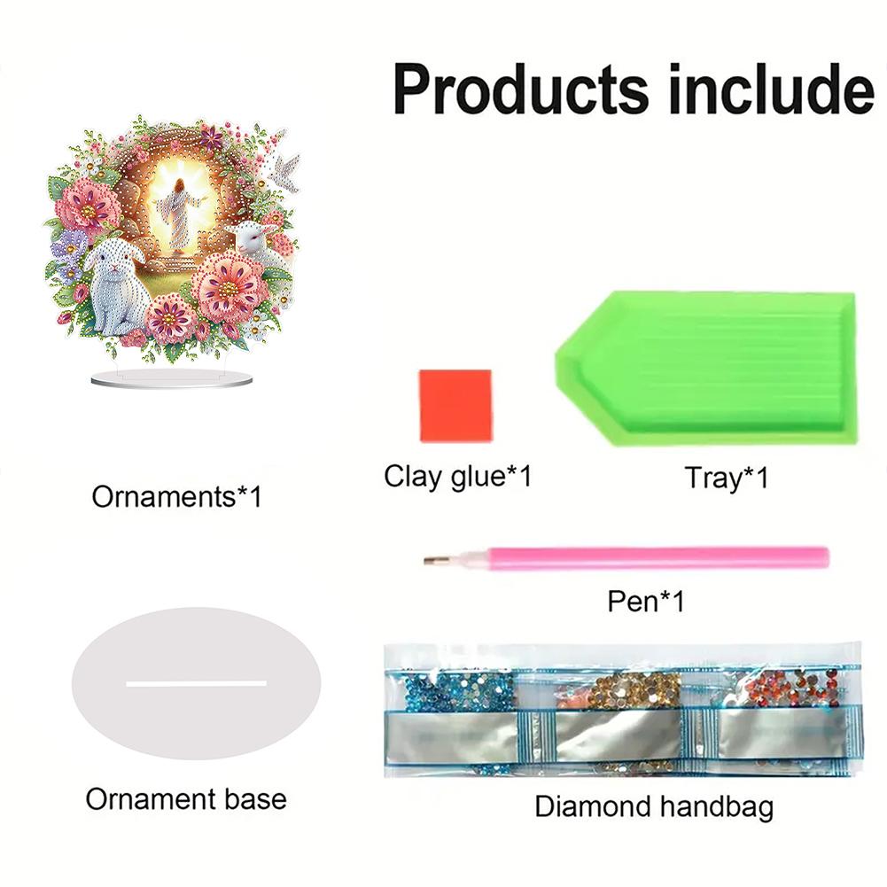 Acrylic Special Shape Easter Bunny Diamond Painting Tabletop Ornaments Kit Diamond Painting Desktop Decors for Home Office Decor