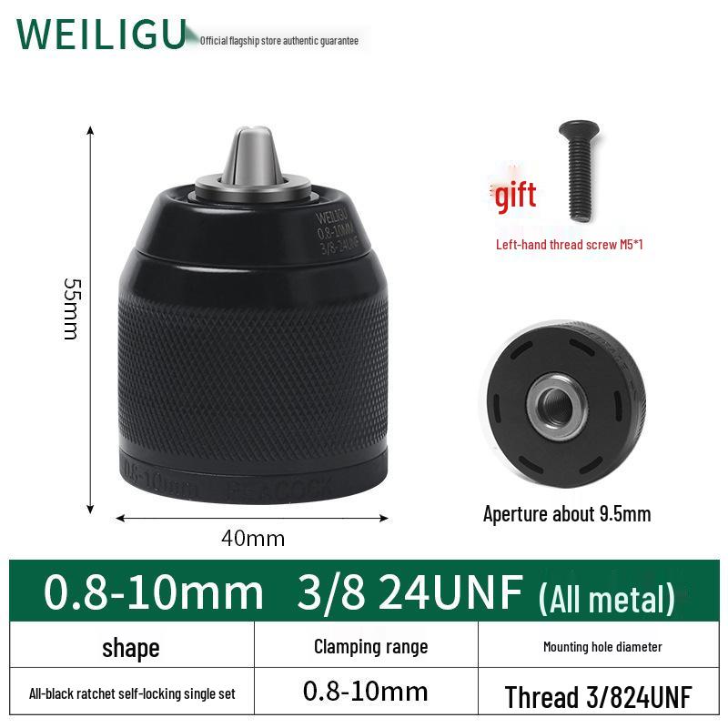 Self-Locking Ratchet Drill Chuck 1.5-13mm Quick-Change Adapter, 20/24UNF.
