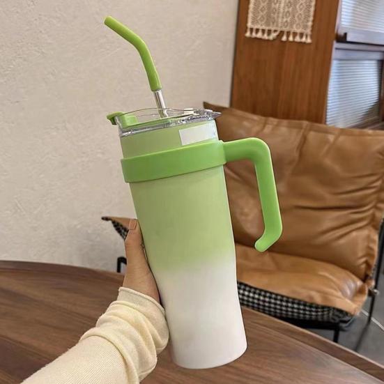 

Термочашка на 40 унций, стакан из нержавеющей стали с ручкой, изолированная соломой кружка для питья для домашнего офиса, путешествий
