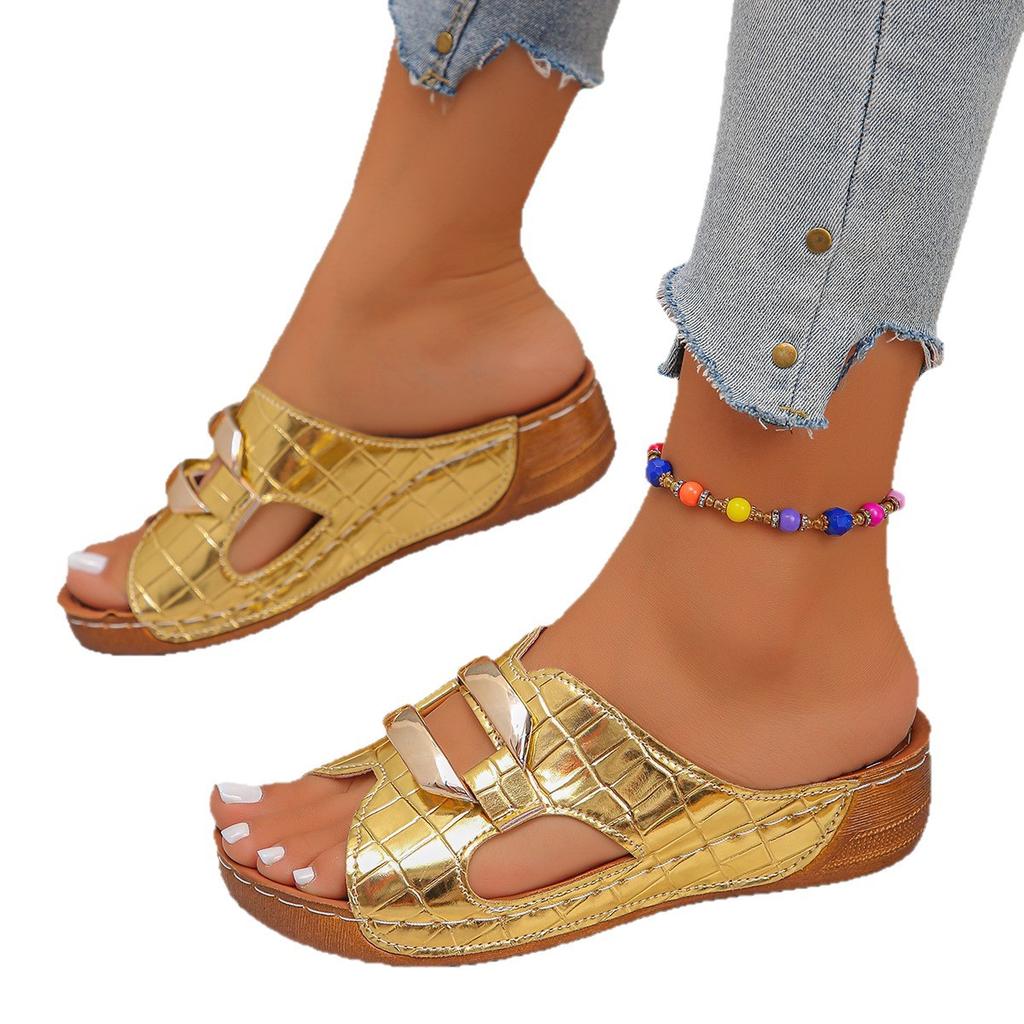 Sommer neu 22 Römischer Stil Keilabsatz dicke Sohle Einriemen atmungsaktiv lässig leicht bequem kühl Hausschuhe