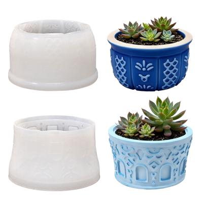 Round Silicone Planter Mold Unique Flower Pattern Easy Demolding Reusable For Indoor Outdoor Decoration Crafting Project