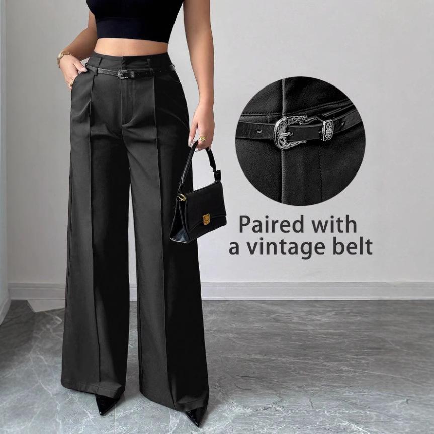 Cross-border Europe, America 2025 Autumn and Winter New Women's Casual Temperament Commuting High Waist Loose Straight Trousers Suit Pants