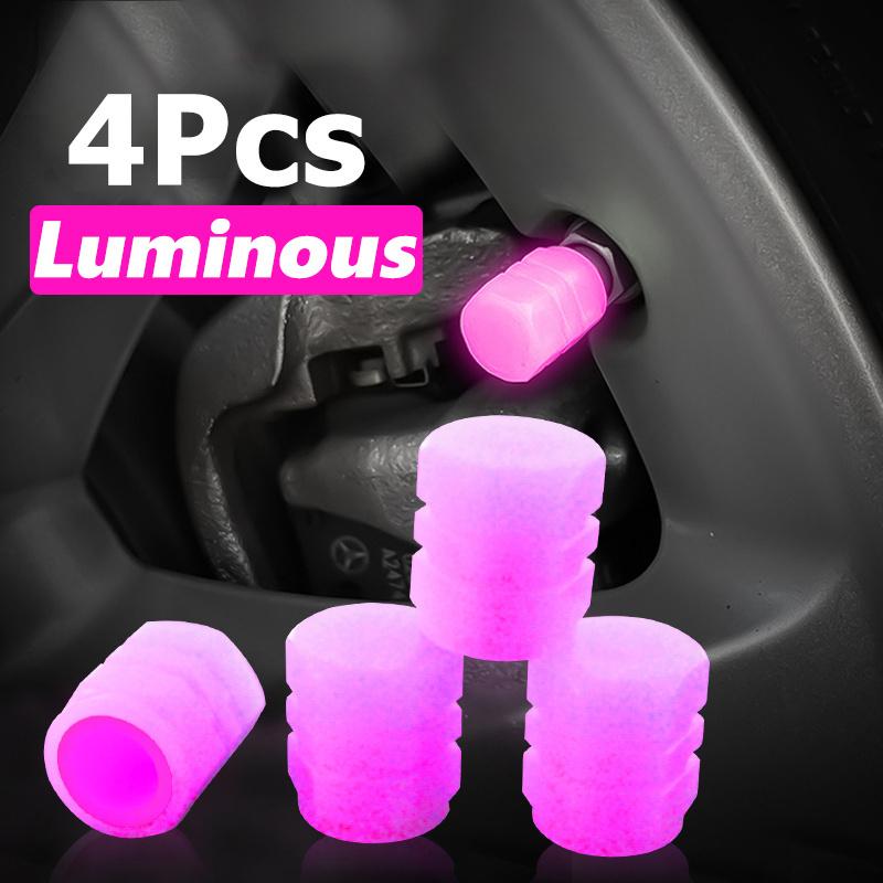 4pcs Luminous Valve Caps, Glow in the Dark Fluorescent Car Motorcycle Bicycle Wheel Shape Tire Hub Decorative Covers,Bike Wheel Decoration