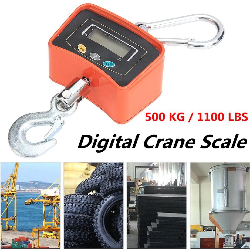 LED 500 KG / 1100 LBS Heavy Duty Industrial Hanging Scale Orange DC 6V Digital display Crane Scale