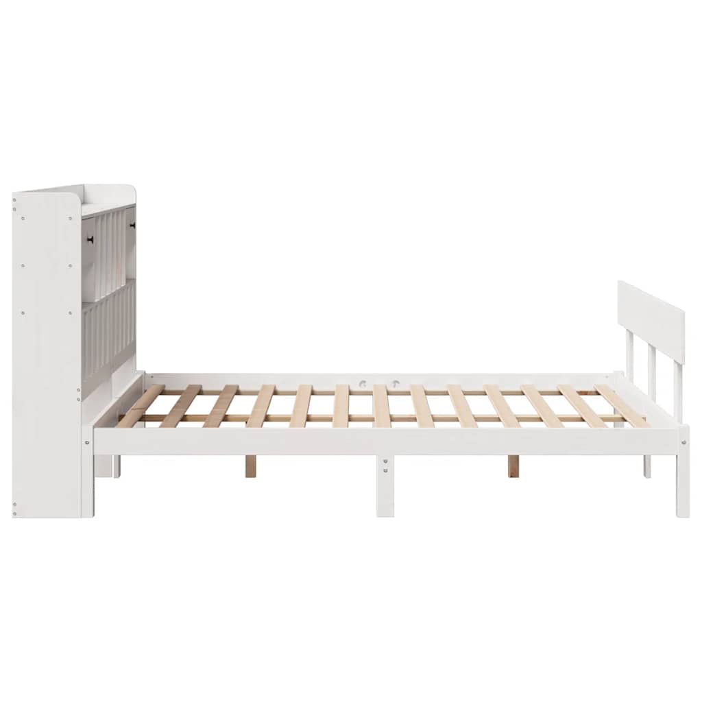 Solid Wood Bed with Shelf Without Mattress White 160 x 200 cm Pine