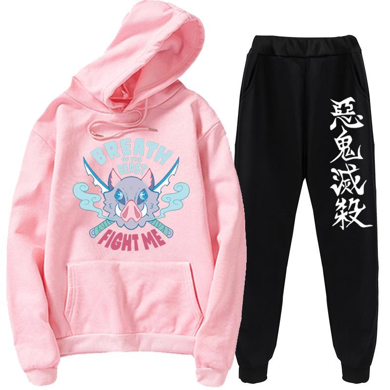 Plus Size Demon Slayer Hettegensere Buksesett Anime Dress Sweatshirt Streetwear Menn Dame Pullover Dress Joggedress Sportwear Vår Høst Hip Hop